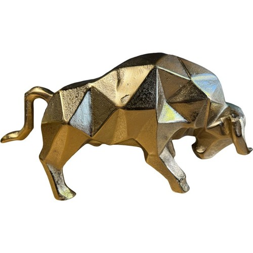 Metal gold color bull statue - gold,